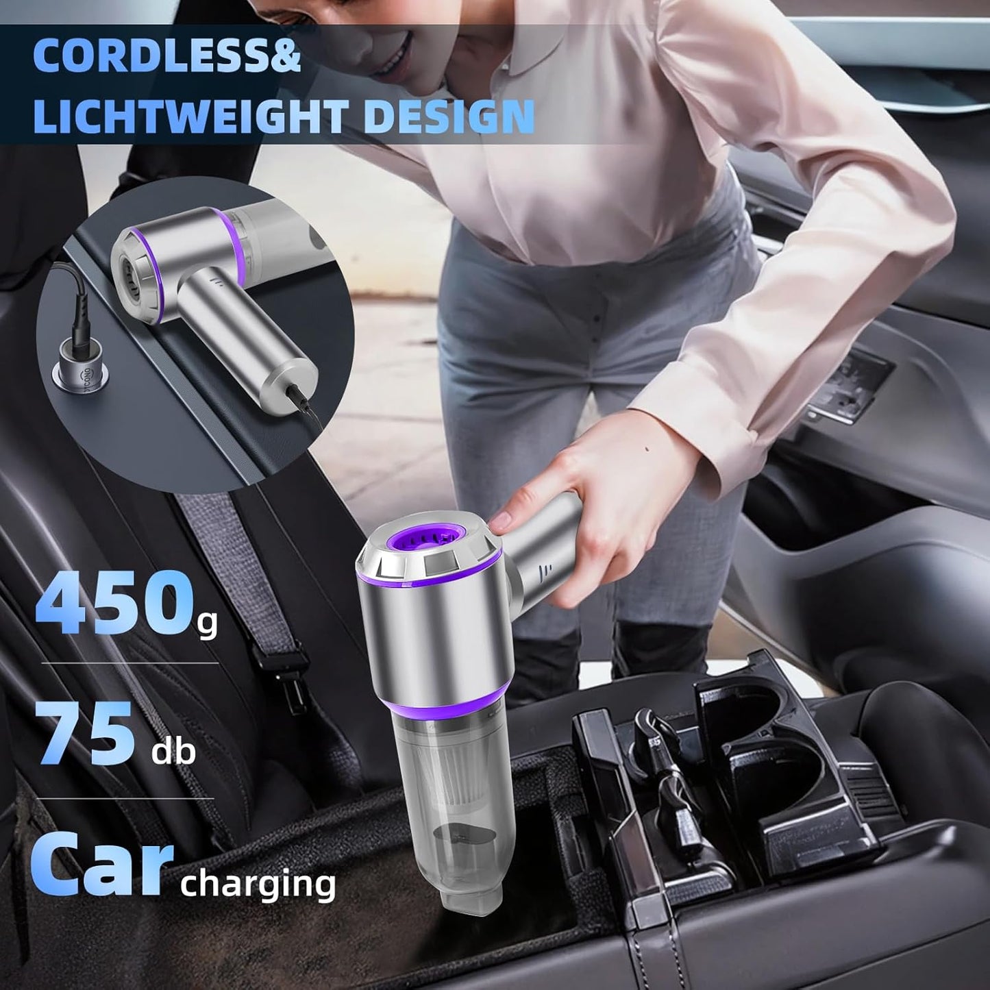 Car Vacuum Cleaner Cordless,Wireless Mini Vacuum Cleaner 4-in-1 Small Compressed Air Duster & Air Blower & Pump,Portable Handheld Vacuum with Brushless Motor for Car, Home, Office,Camping