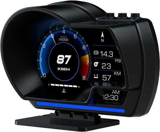 TERRIFI Car HUD Head Up Display P6, OBD Gauge Display+GPS Speedometer Dual System Smart Gauge Display, speed alarm, water temperature alarm, Works Great for Most Cars