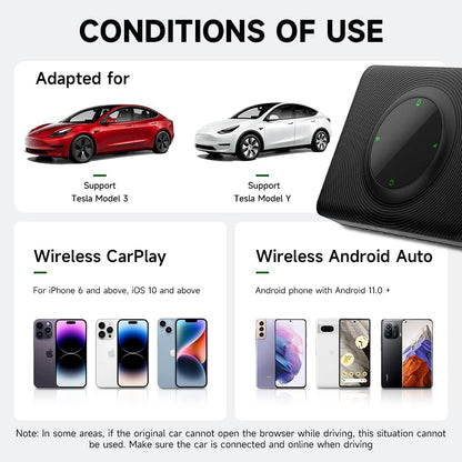 Wireless CarPlay Android Auto Adapter for Tesla Model Y & Model 3, Lossless Upgrading of The Original Vehicle for Apple/Android Phones,2.4G+5G Dual Band WiFi, Black
