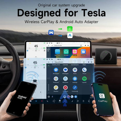 Wireless CarPlay Android Auto Adapter for Tesla Model Y & Model 3, Lossless Upgrading of The Original Vehicle for Apple/Android Phones,2.4G+5G Dual Band WiFi, Black