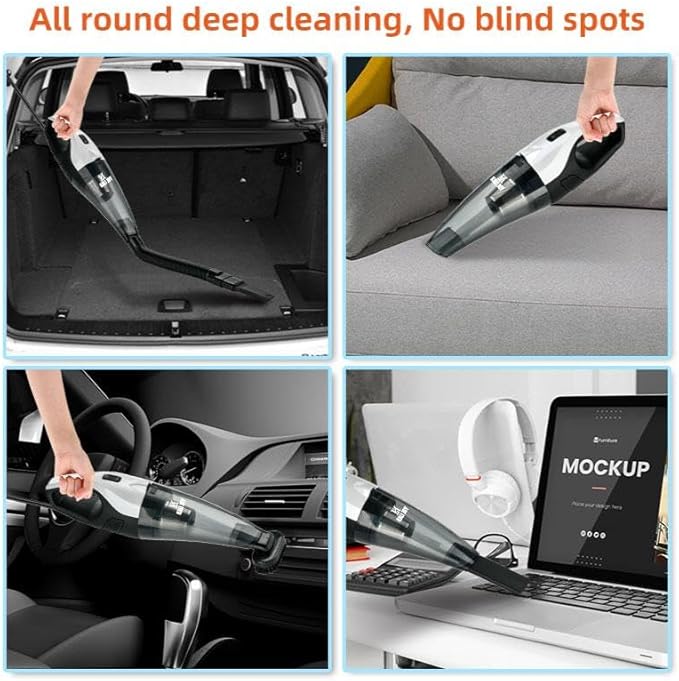 Kali Joy Handheld Vacuum Cleaner Powerful Suction Portable Lightweight Vaccum Cordless Cleaner and Air Duster with LED Light and Multi-Nozzles Car, Home, Office, Battery 6000mah (Black & White)