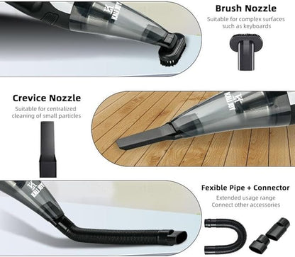 Kali Joy Handheld Vacuum Cleaner Powerful Suction Portable Lightweight Vaccum Cordless Cleaner and Air Duster with LED Light and Multi-Nozzles Car, Home, Office, Battery 6000mah (Black & White)