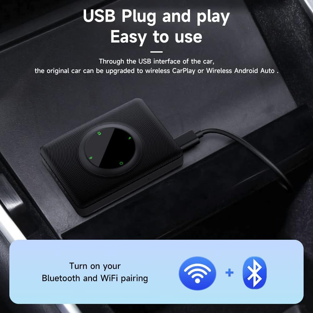 Wireless CarPlay Android Auto Adapter for Tesla Model Y & Model 3, Lossless Upgrading of The Original Vehicle for Apple/Android Phones,2.4G+5G Dual Band WiFi, Black