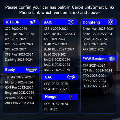 HEYINCAR+ Carbitlink to CarPlay Android Auto Adapter, Convert Carbitlink/Easy Connect to CarPlay & Android Auto, For Chinese Car Jetour,Geely,Dongfeng,Hongqi,BAIC,GAC,FAW Bestune– Plug & Play