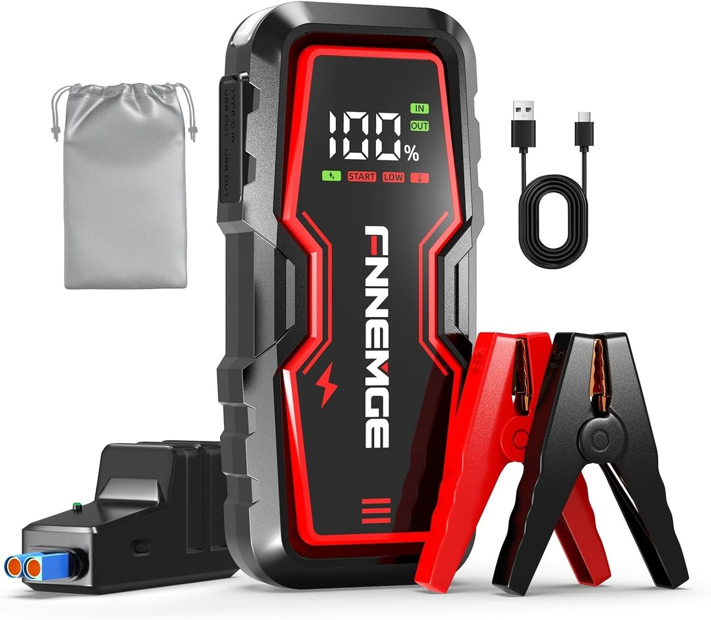 FNNEMGE Car Jump Starter, 4000A Peak 12V Jump Starter Battery Pack(Up to 8.0L Gas & 6.5L Diesel),with USB Charge Output Port,LED Light,HD Large Screen.
