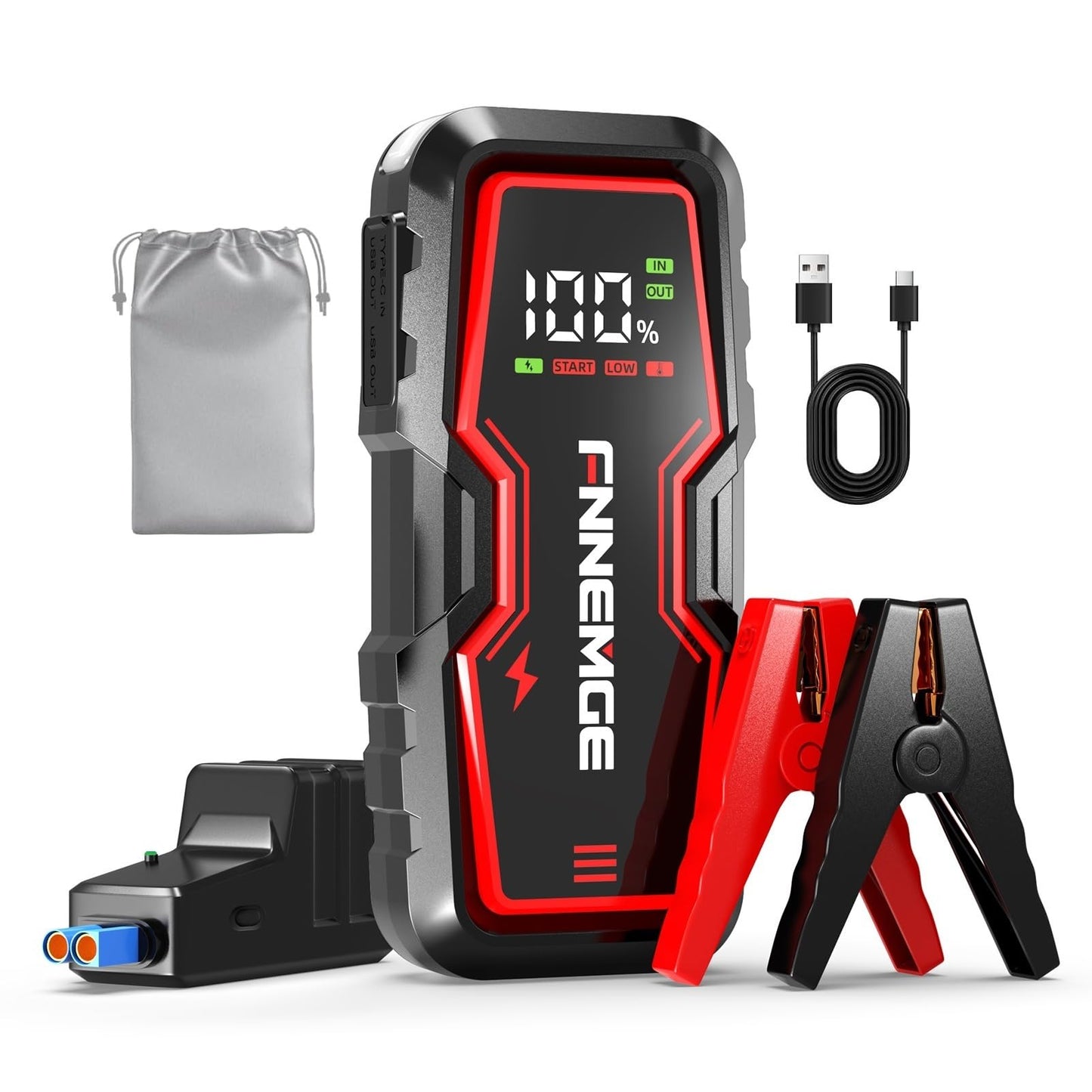 FNNEMGE Car Jump Starter, 4000A Peak 12V Jump Starter Battery Pack(Up to 8.0L Gas & 6.5L Diesel),with USB Charge Output Port,LED Light,HD Large Screen.
