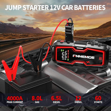 FNNEMGE Car Jump Starter, 4000A Peak 12V Jump Starter Battery Pack(Up to 8.0L Gas & 6.5L Diesel),with USB Charge Output Port,LED Light,HD Large Screen.