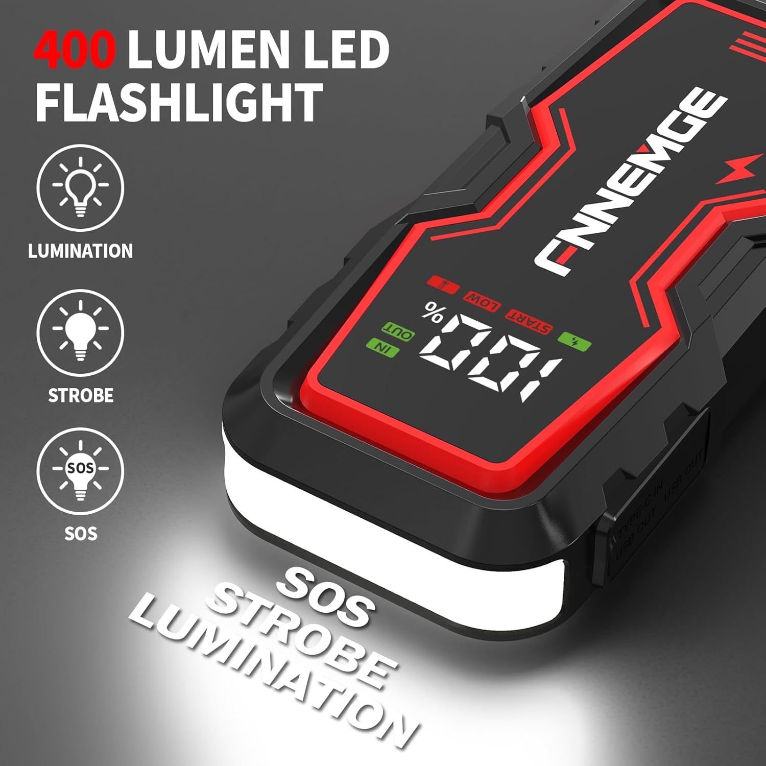 FNNEMGE Car Jump Starter, 4000A Peak 12V Jump Starter Battery Pack(Up to 8.0L Gas & 6.5L Diesel),with USB Charge Output Port,LED Light,HD Large Screen.