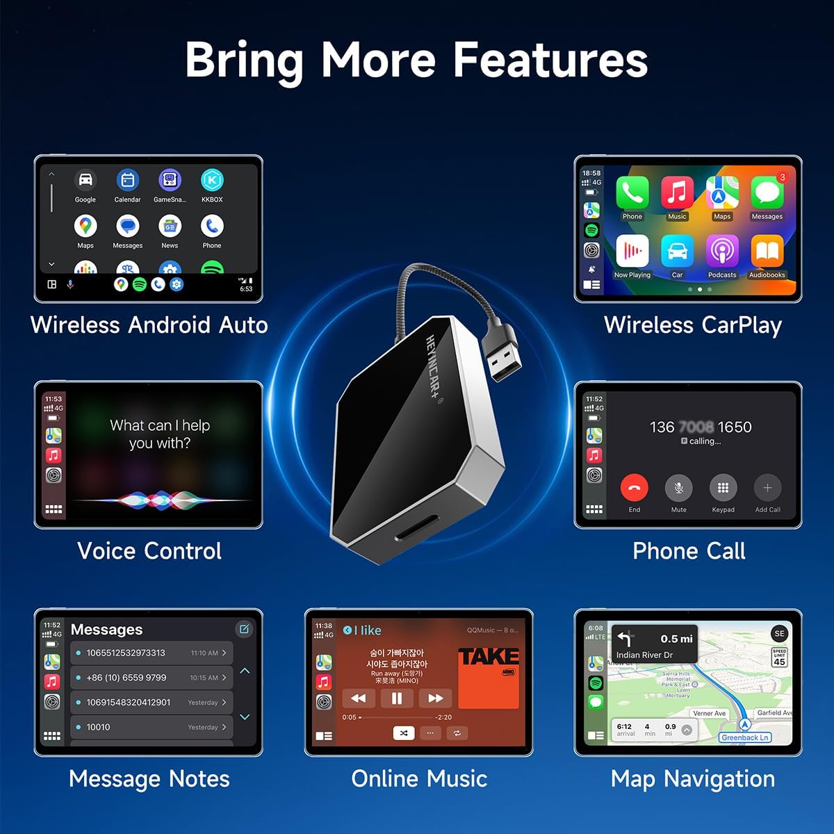 HEYINCAR+ Carbitlink to CarPlay Android Auto Adapter, Convert Carbitlink/Easy Connect to CarPlay & Android Auto, For Chinese Car Jetour,Geely,Dongfeng,Hongqi,BAIC,GAC,FAW Bestune– Plug & Play
