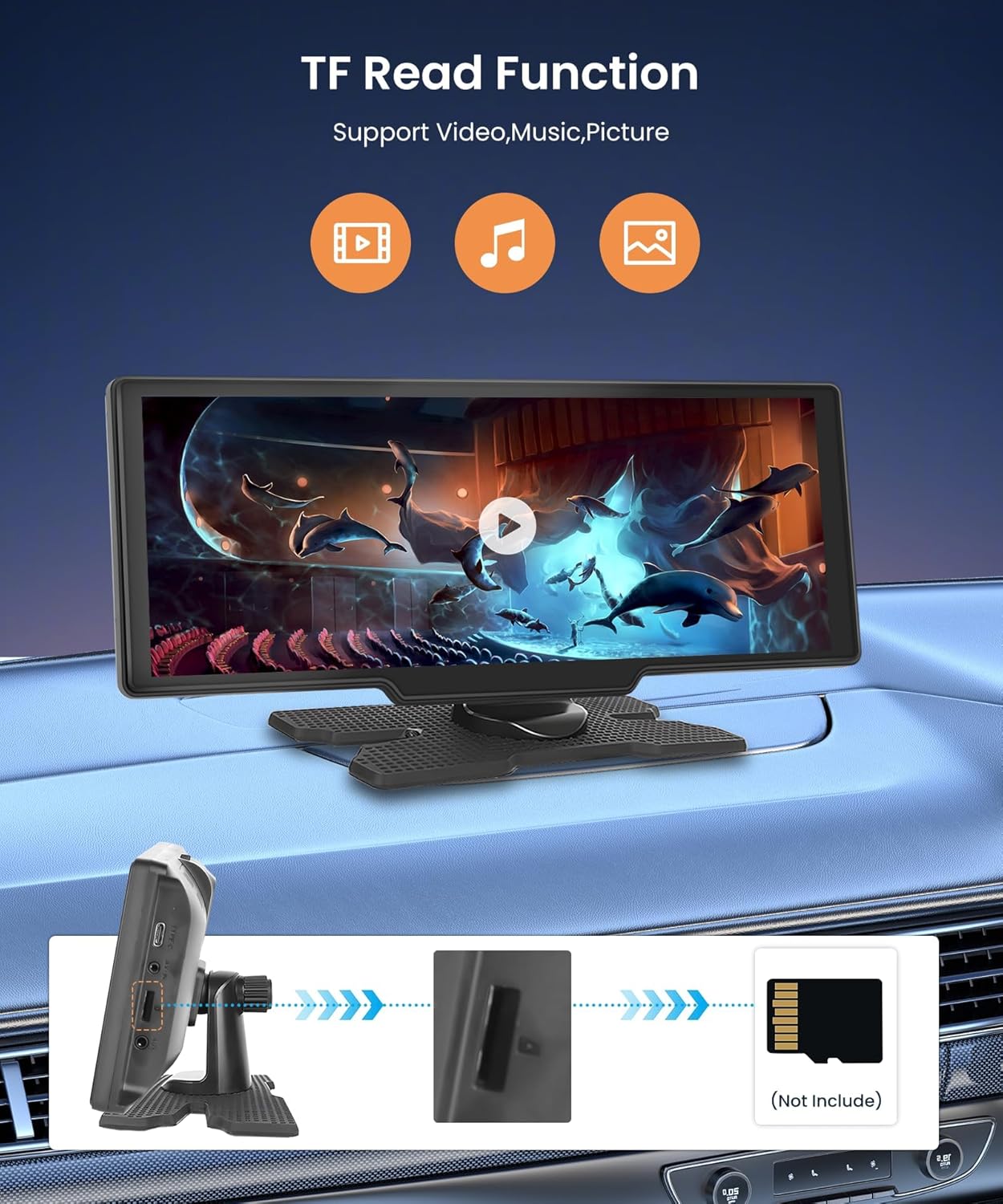 podofo 10.26 Touchscreen Portable Wireless Apple Carplay Car Stereo, Portable Car Screen Compatible with Bluetooth Hands-Free/GPS Navigation/Siri Assistant/Voice Control,7V-32V Suit for All Vehicles