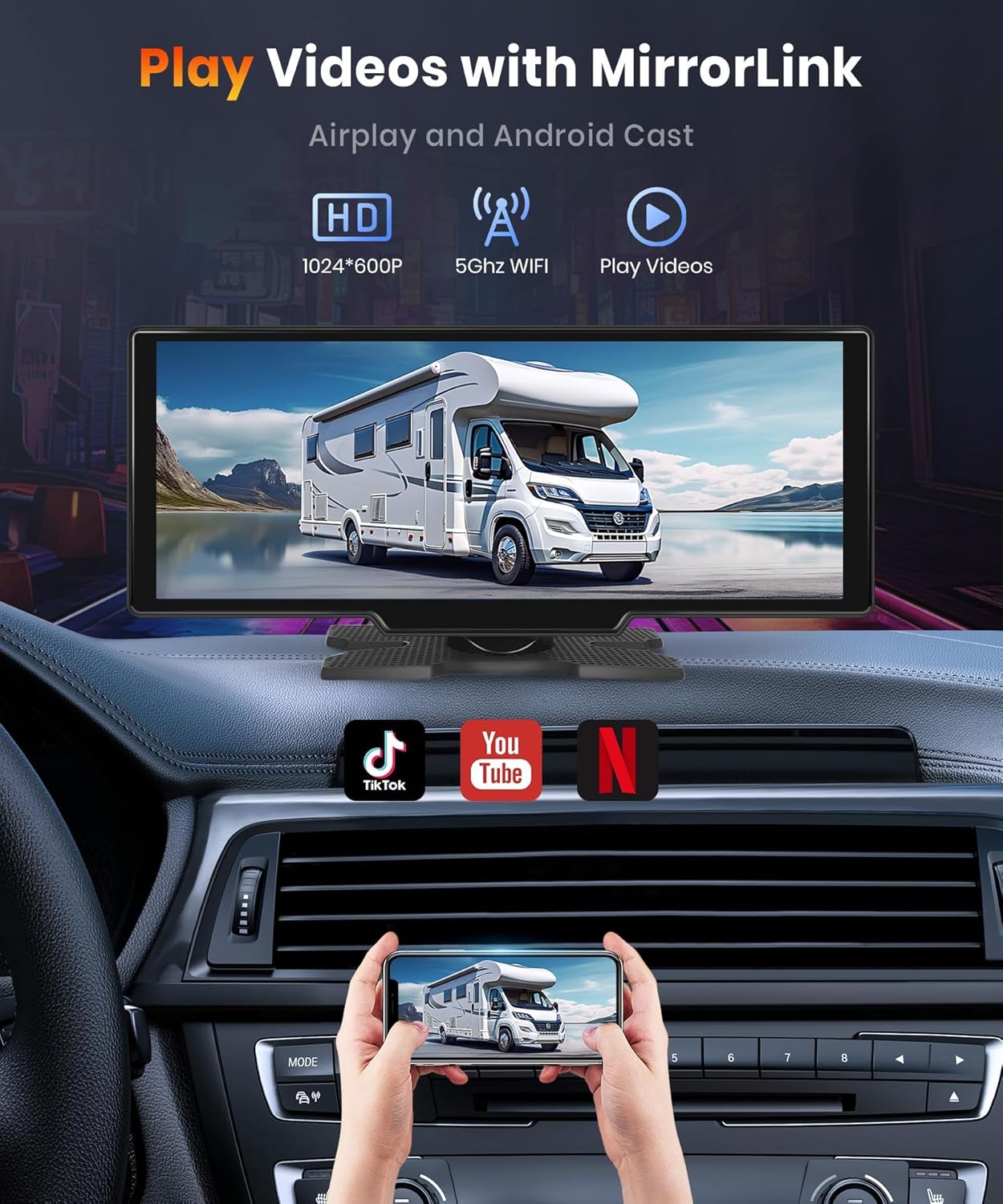 podofo 10.26 Touchscreen Portable Wireless Apple Carplay Car Stereo, Portable Car Screen Compatible with Bluetooth Hands-Free/GPS Navigation/Siri Assistant/Voice Control,7V-32V Suit for All Vehicles