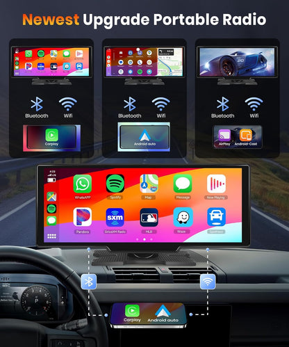podofo 10.26 Touchscreen Portable Wireless Apple Carplay Car Stereo, Portable Car Screen Compatible with Bluetooth Hands-Free/GPS Navigation/Siri Assistant/Voice Control,7V-32V Suit for All Vehicles